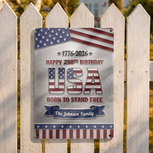 Load image into Gallery viewer, Personalized Metal Sign Custom Family Name USA Flag Gift