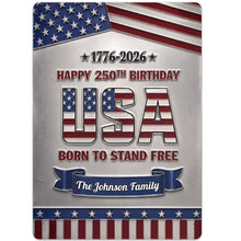 Load image into Gallery viewer, Personalized Metal Sign Custom Family Name USA Flag Gift