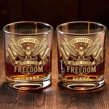 Load image into Gallery viewer, Personalized Custom Whiskey Glass with Eagle & Flags Gift for Dad