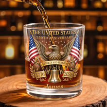 Load image into Gallery viewer, Personalized Custom Whiskey Glass Gift for Dad - 4th of July Eagle & Liberty Bell