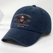 Load image into Gallery viewer, Personalized Washed Denim Cap Custom Name USA Flag Gift for Dad
