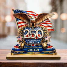 Load image into Gallery viewer, Personalized 2-Layer Wood Plaque American Flag Bald Eagle Gift for Dad