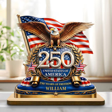 Load image into Gallery viewer, Personalized 2-Layer Wood Plaque American Flag Bald Eagle Gift for Dad