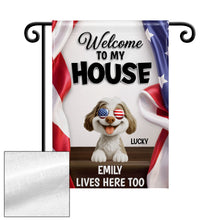 Load image into Gallery viewer, Personalized Family Welcome Garden Flag Custom Dog Design