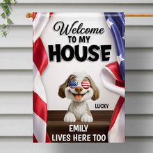 Load image into Gallery viewer, Personalized Family Welcome Garden Flag Custom Dog Design