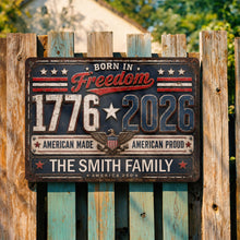 Load image into Gallery viewer, Personalized Metal Sign Custom Name Patriotic Eagle 4th of July Gift