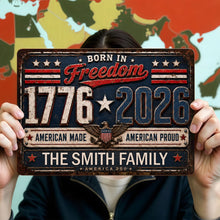 Load image into Gallery viewer, Personalized Metal Sign Custom Name Patriotic Eagle 4th of July Gift