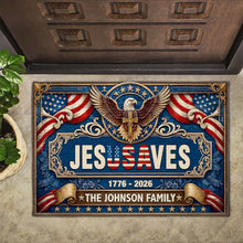 Load image into Gallery viewer, Personalized Jesus Saves Doormat Custom Family Name Gift