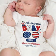 Load image into Gallery viewer, Personalized Baby Onesie Custom Name American Flag Gift