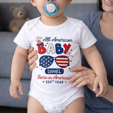 Load image into Gallery viewer, Personalized Baby Onesie Custom Name American Flag Gift