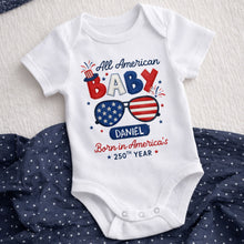 Load image into Gallery viewer, Personalized Baby Onesie Custom Name American Flag Gift