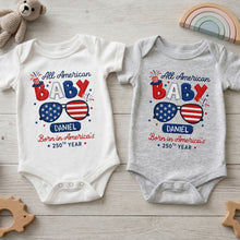 Load image into Gallery viewer, Personalized Baby Onesie Custom Name American Flag Gift