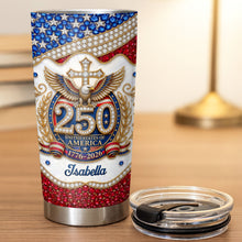 Load image into Gallery viewer, Personalized 20oz Stainless Steel Tumbler with Eagle Cross Design - Custom Gift for Family & Independence Day
