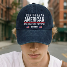 Load image into Gallery viewer, Personalized Washed Denim Cap American Flag Gift for Dad