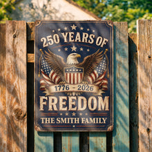 Load image into Gallery viewer, Personalized Metal Sign American Flag Custom Family Name Gift
