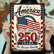 Load image into Gallery viewer, Personalized Metal Sign Custom Family Name American Flag Gift