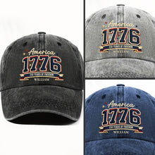 Load image into Gallery viewer, Personalized Washed Denim Cap Custom Name American Flag Gift for Dad