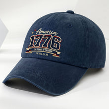 Load image into Gallery viewer, Personalized Washed Denim Cap Custom Name American Flag Gift for Dad