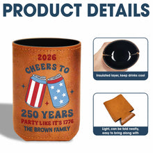 Load image into Gallery viewer, Personalized Leather Can Cooler Custom Name 4th of July Gift
