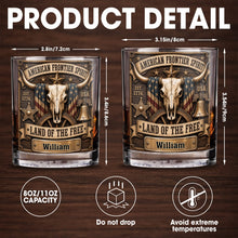 Load image into Gallery viewer, Personalized Whiskey Glass Custom Name Steer Skull Patriotic Gift