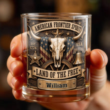 Load image into Gallery viewer, Personalized Whiskey Glass Custom Name Steer Skull Patriotic Gift