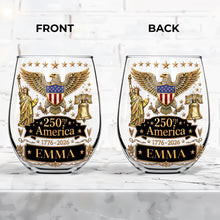 Load image into Gallery viewer, Personalized Stemless Wine Glass Custom Name Eagle Liberty Gift for 4th of July