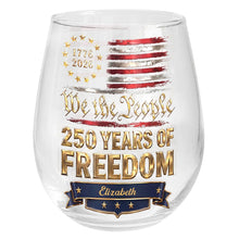 Load image into Gallery viewer, Personalized Stemless Wine Glass American Flag Gift for 4th of July