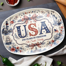 Load image into Gallery viewer, Personalized Family Name Custom Plate USA Flag Gift for Home