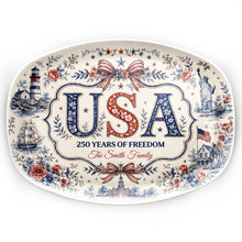 Load image into Gallery viewer, Personalized Family Name Custom Plate USA Flag Gift for Home