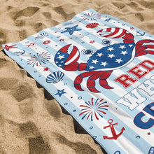 Load image into Gallery viewer, Personalized Crab Beach Towel Custom Name Patriotic Gift