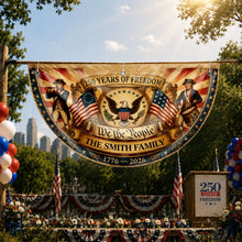 Load image into Gallery viewer, Personalized Non-Pleated Fan Flag Custom Family Name 4th of July Gift