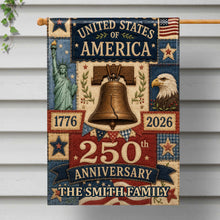 Load image into Gallery viewer, Personalized 250th Anniversary Garden Flag Custom Family Name USA