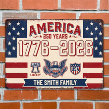 Load image into Gallery viewer, Personalized Metal Sign Custom Family Name USA Eagle Gift