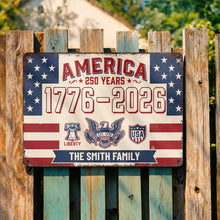 Load image into Gallery viewer, Personalized Metal Sign Custom Family Name USA Eagle Gift