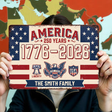 Load image into Gallery viewer, Personalized Metal Sign Custom Family Name USA Eagle Gift