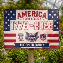 Load image into Gallery viewer, Personalized Metal Sign Custom Family Name USA Eagle Gift