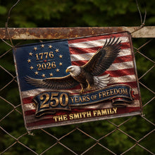 Load image into Gallery viewer, Personalized Metal Sign Custom Family Name Bald Eagle USA Flag Gift