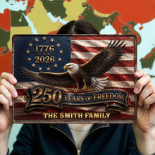 Load image into Gallery viewer, Personalized Metal Sign Custom Family Name Bald Eagle USA Flag Gift
