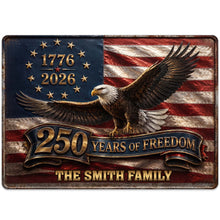Load image into Gallery viewer, Personalized Metal Sign Custom Family Name Bald Eagle USA Flag Gift