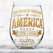 Load image into Gallery viewer, Personalized Stemless Wine Glass Custom Name Gift for 4th of July
