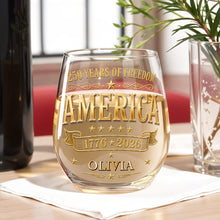 Load image into Gallery viewer, Personalized Stemless Wine Glass Custom Name Gift for 4th of July