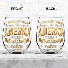 Load image into Gallery viewer, Personalized Stemless Wine Glass Custom Name Gift for 4th of July