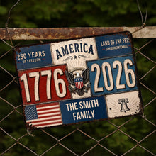 Load image into Gallery viewer, Personalized Metal Sign American Flag Custom Family Name Gift