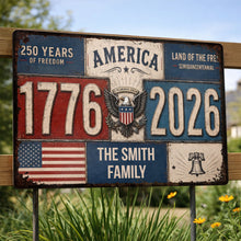Load image into Gallery viewer, Personalized Metal Sign American Flag Custom Family Name Gift