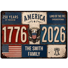 Load image into Gallery viewer, Personalized Metal Sign American Flag Custom Family Name Gift