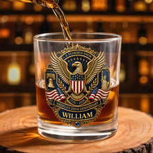 Load image into Gallery viewer, Personalized Whiskey Glass Custom Family Name American Flag Gift for Dad