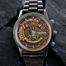 Load image into Gallery viewer, Personalized Men's Watch Custom Name American Flag Gift for Dad