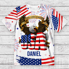 Load image into Gallery viewer, Personalized Patriotic Eagle T-Shirt Custom Name for Dad