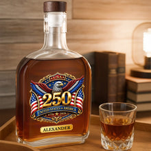 Load image into Gallery viewer, Personalized Whiskey Bottle with Eagle & American Flag Design for Dad, 4th of July Gift