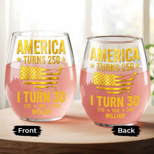 Load image into Gallery viewer, Personalized Stemless Wine Glass USA Map Custom Gift for 250th Birthday